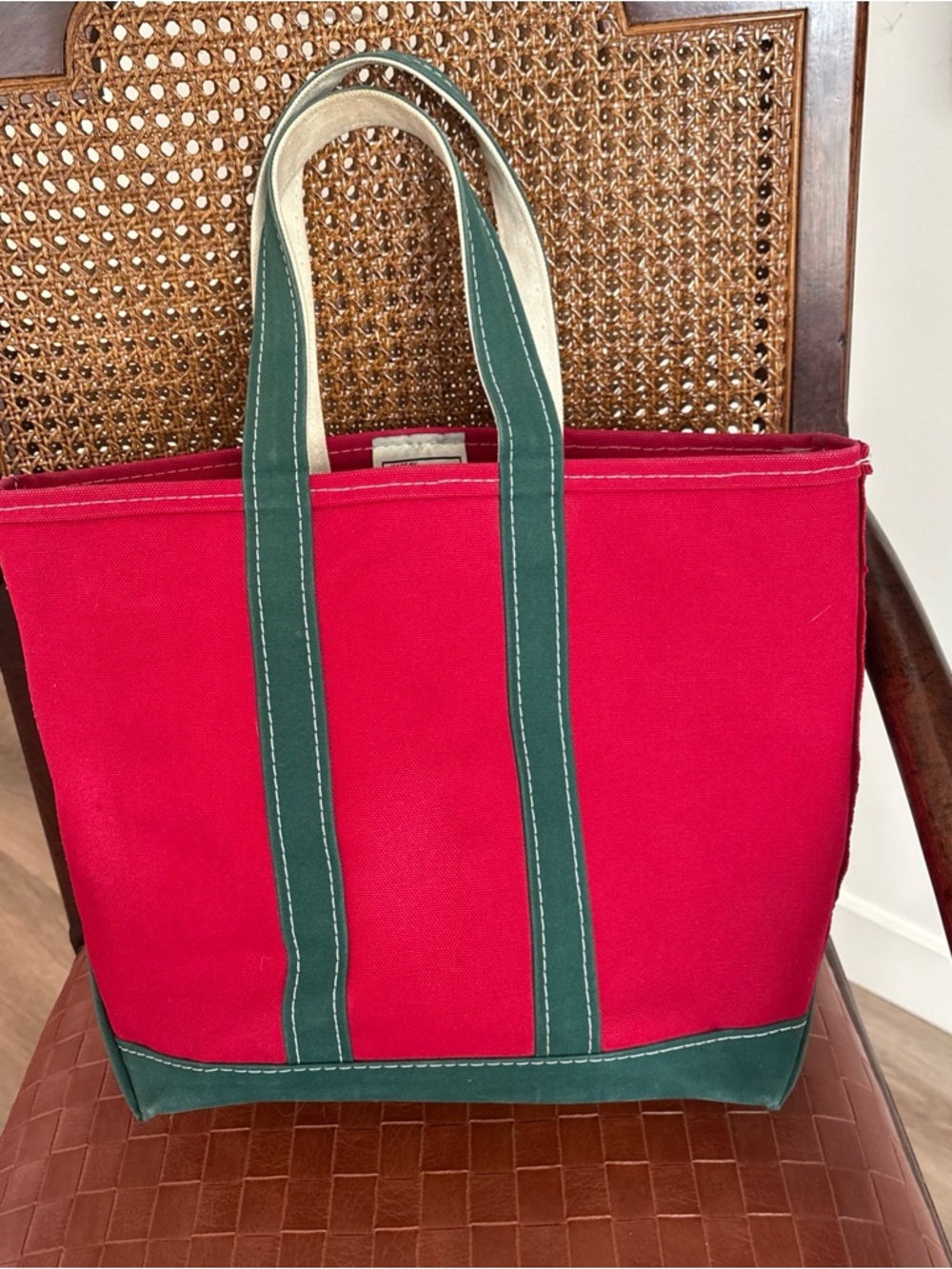 L. L. Bean VINTAGE 80’s? Red & Green Canvas Boat & Tote Bag—GREAT—Unisex